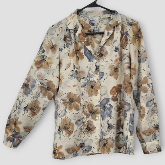 Vintage Levis Blouse Womens Size M Tan Brown Floral Long Sleeves Button Up FLAW - Picture 1 of 10